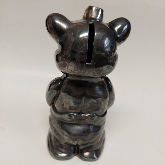 Vintage* 50s Silver Plated Falstaff Teddy Bear Bank - Picture 3 of 8